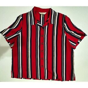 Allison Daley‎ Petite Red Blue / White Striped Short Sleeve Button Up Shirt 14P